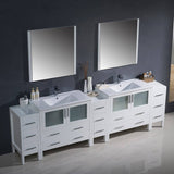 Fresca FVN62-108WH-UNS Torino 108" White Modern Double Sink Bathroom Vanity with 3 Side Cabinets & Integrated Sinks