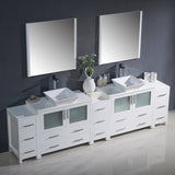 Fresca FVN62-108WH-VSL Torino 108" White Modern Double Sink Bathroom Vanity with 3 Side Cabinets & Vessel Sinks