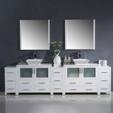 Fresca FVN62-108WH-VSL Torino 108" White Modern Double Sink Bathroom Vanity with 3 Side Cabinets & Vessel Sinks