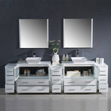 Fresca FVN62-108WH-VSL Torino 108" White Modern Double Sink Bathroom Vanity with 3 Side Cabinets & Vessel Sinks