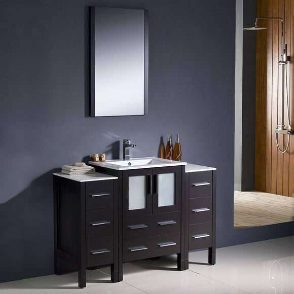 Fresca FVN62-122412ES-UNS Torino 48" Espresso Modern Bathroom Vanity with 2 Side Cabinets & Integrated Sink