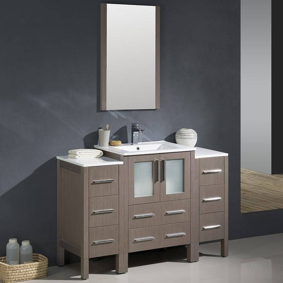 Fresca FVN62-122412GO-UNS Torino 48" Gray Oak Modern Bathroom Vanity with 2 Side Cabinets & Integrated Sink