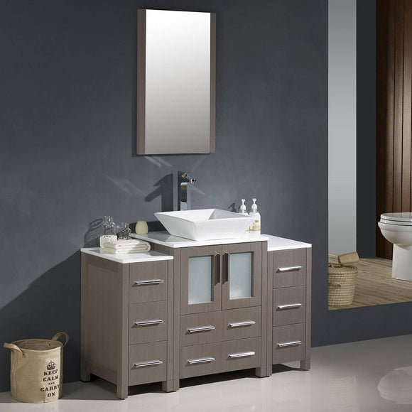 Fresca FVN62-122412GO-VSL Torino 48" Gray Oak Modern Bathroom Vanity with 2 Side Cabinets & Vessel Sink