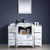 Fresca FVN62-122412WH-UNS Torino 48" White Modern Bathroom Vanity with 2 Side Cabinets & Integrated Sink