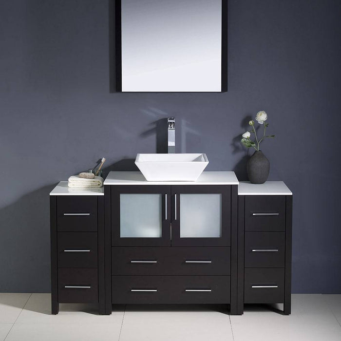 Fresca FVN62-123012ES-VSL Torino 54" Espresso Modern Bathroom Vanity with 2 Side Cabinets & Vessel Sink