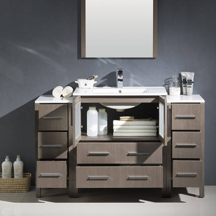 Fresca FVN62-123012GO-UNS Torino 54" Gray Oak Modern Bathroom Vanity with 2 Side Cabinets & Integrated Sink