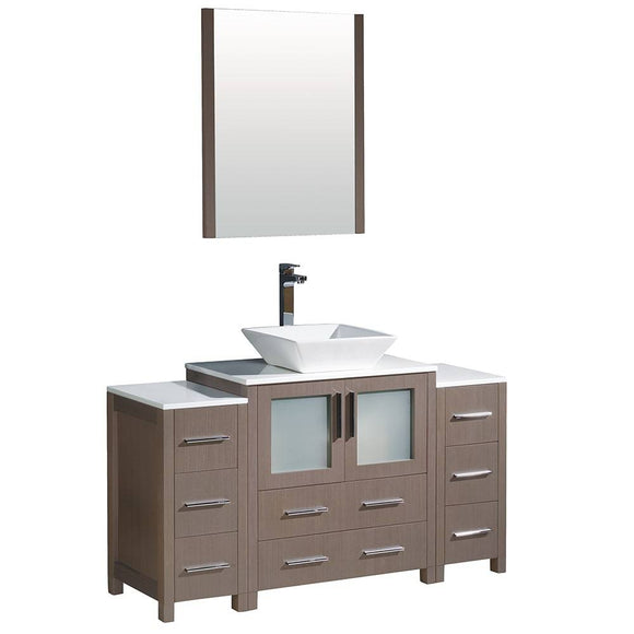 Fresca FVN62-123012GO-VSL Torino 54" Gray Oak Modern Bathroom Vanity with 2 Side Cabinets & Vessel Sink