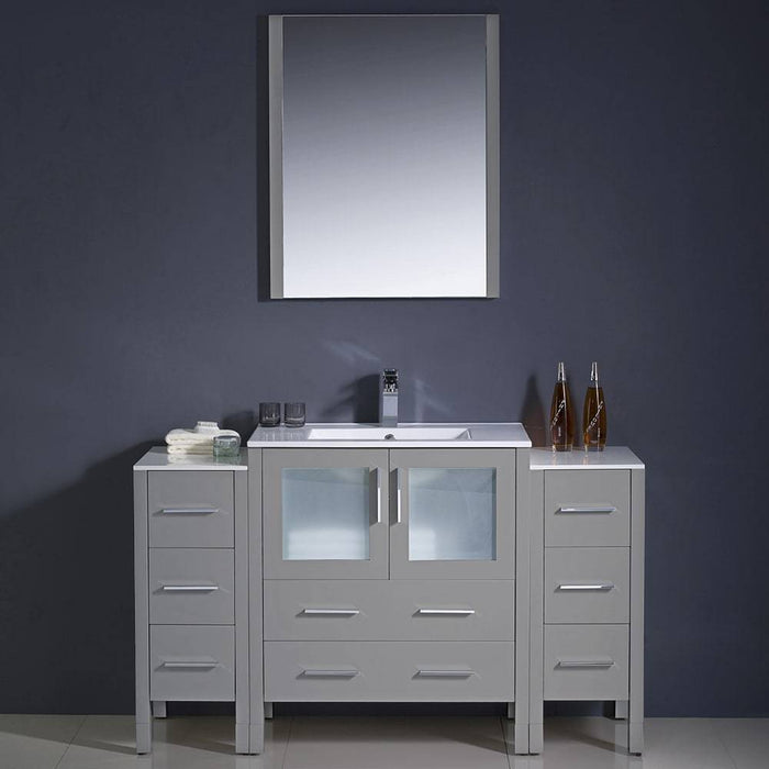 Fresca FVN62-123012GR-UNS Torino 54" Grey Modern Bathroom Vanity with 2 Side Cabinets & Integrated Sink