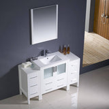 Fresca FVN62-123012WH-UNS Torino 54" White Modern Bathroom Vanity with 2 Side Cabinets & Integrated Sink