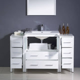 Fresca FVN62-123012WH-UNS Torino 54" White Modern Bathroom Vanity with 2 Side Cabinets & Integrated Sink