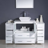 Fresca FVN62-123012WH-VSL Torino 54" White Modern Bathroom Vanity with 2 Side Cabinets & Vessel Sink