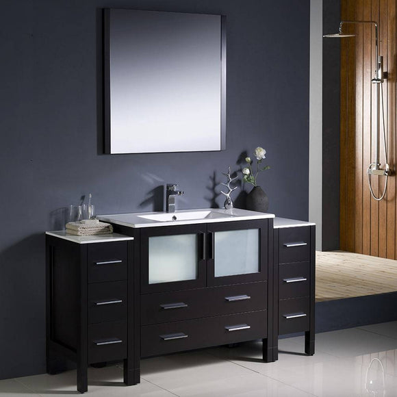 Fresca FVN62-123612ES-UNS Torino 60" Espresso Modern Bathroom Vanity with 2 Side Cabinets & Integrated Sink