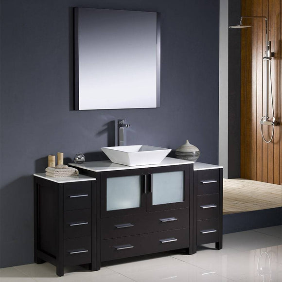 Fresca FVN62-123612ES-VSL Torino 60" Espresso Modern Bathroom Vanity with 2 Side Cabinets & Vessel Sink