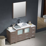 Fresca FVN62-123612GO-VSL Torino 60" Gray Oak Modern Bathroom Vanity with 2 Side Cabinets & Vessel Sink