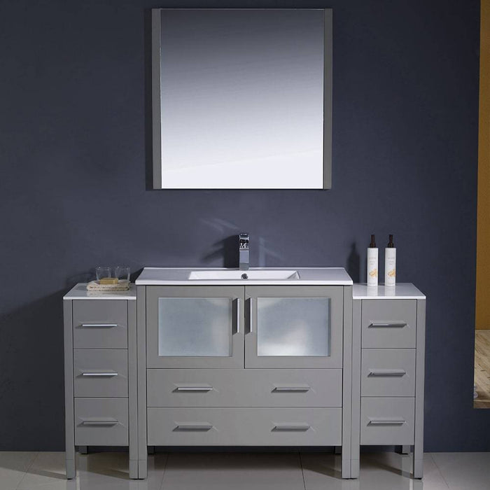 Fresca FVN62-123612GR-UNS Torino 60" Grey Modern Bathroom Vanity with 2 Side Cabinets & Integrated Sink