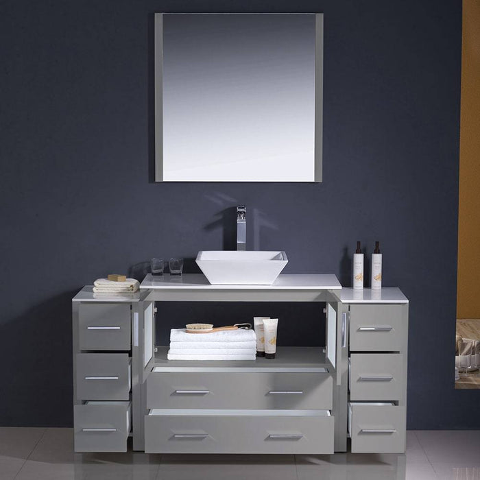 Fresca FVN62-123612GR-VSL Torino 60" Grey Modern Bathroom Vanity with 2 Side Cabinets & Vessel Sink