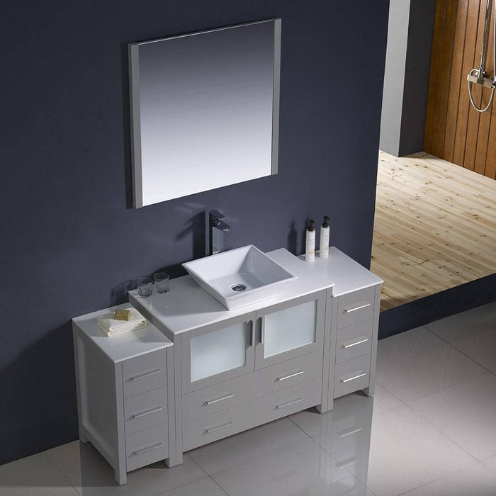 Fresca FVN62-123612GR-VSL Torino 60" Grey Modern Bathroom Vanity with 2 Side Cabinets & Vessel Sink