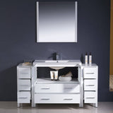 Fresca FVN62-123612WH-UNS Torino 60" White Modern Bathroom Vanity with 2 Side Cabinets & Integrated Sink