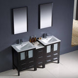 Fresca FVN62-241224ES-UNS Torino 60" Espresso Modern Double Sink Bathroom Vanity with Side Cabinet & Integrated Sinks