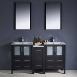 Fresca FVN62-241224ES-UNS Torino 60" Espresso Modern Double Sink Bathroom Vanity with Side Cabinet & Integrated Sinks