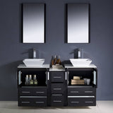 Fresca FVN62-241224ES-VSL Torino 60" Espresso Modern Double Sink Bathroom Vanity with Side Cabinet & Vessel Sinks