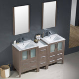 Fresca FVN62-241224GO-UNS Torino 60" Gray Oak Modern Double Sink Bathroom Vanity with Side Cabinet & Integrated Sinks