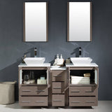 Fresca FVN62-241224GO-VSL Torino 60" Gray Oak Modern Double Sink Bathroom Vanity with Side Cabinet & Vessel Sinks