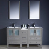 Fresca FVN62-241224GR-UNS Torino 60" Gray Modern Double Sink Bathroom Vanity with Side Cabinet & Integrated Sinks