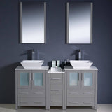Fresca FVN62-241224GR-VSL Torino 60" Gray Modern Double Sink Bathroom Vanity with Side Cabinet & Vessel Sinks