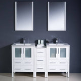 Fresca FVN62-241224WH-UNS Torino 60" White Modern Double Sink Bathroom Vanity with Side Cabinet & Integrated Sinks