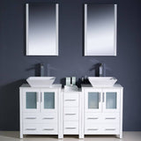 Fresca FVN62-241224WH-VSL Torino 60" White Modern Double Sink Bathroom Vanity with Side Cabinet & Vessel Sinks