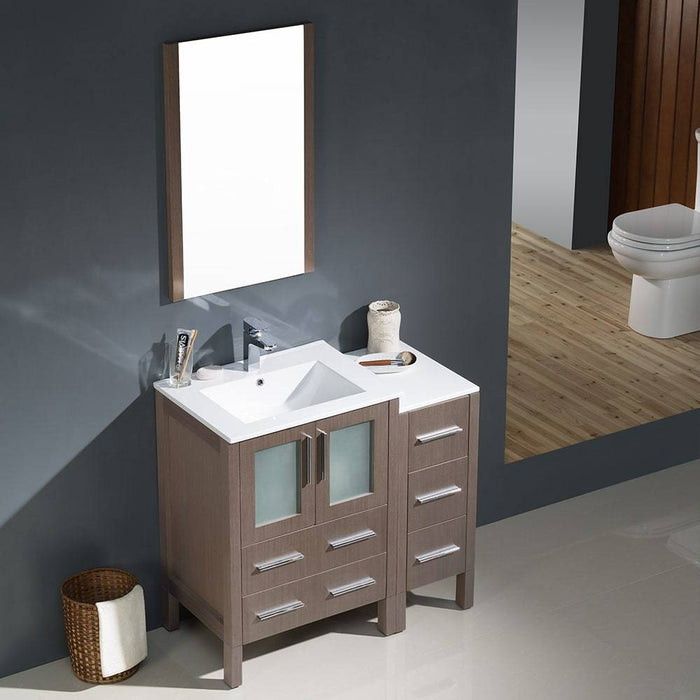 Fresca FVN62-2412GO-UNS Torino 36" Gray Oak Modern Bathroom Vanity with Side Cabinet & Integrated Sinks