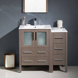 Fresca FVN62-2412GO-UNS Torino 36" Gray Oak Modern Bathroom Vanity with Side Cabinet & Integrated Sinks