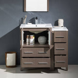 Fresca FVN62-2412GO-UNS Torino 36" Gray Oak Modern Bathroom Vanity with Side Cabinet & Integrated Sinks