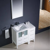 Fresca FVN62-2412WH-UNS Torino 36" White Modern Bathroom Vanity with Side Cabinet & Integrated Sink
