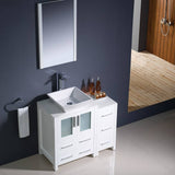 Fresca FVN62-2412WH-VSL Torino 36" White Modern Bathroom Vanity with Side Cabinet & Vessel Sink