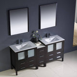 Fresca FVN62-301230ES-UNS Torino 72" Espresso Modern Double Sink Bathroom Vanity with Side Cabinet & Integrated Sinks
