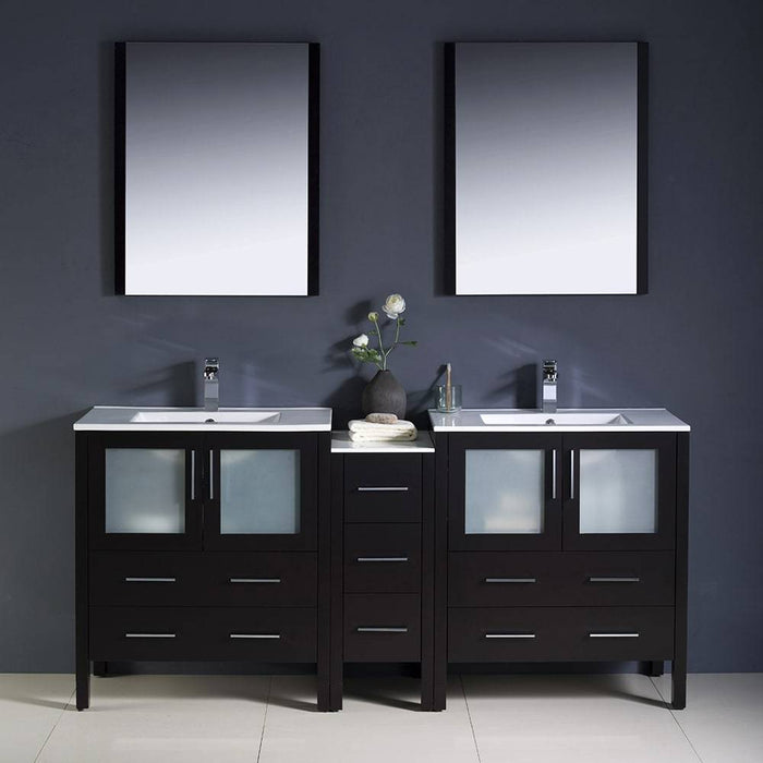 Fresca FVN62-301230ES-UNS Torino 72" Espresso Modern Double Sink Bathroom Vanity with Side Cabinet & Integrated Sinks