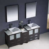 Fresca FVN62-301230ES-VSL Torino 72" Espresso Modern Double Sink Bathroom Vanity with Side Cabinet & Vessel Sinks