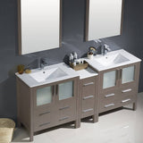 Fresca FVN62-301230GO-UNS Torino 72" Gray Oak Modern Double Sink Bathroom Vanity with Side Cabinet & Integrated Sinks