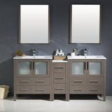 Fresca FVN62-301230GO-UNS Torino 72" Gray Oak Modern Double Sink Bathroom Vanity with Side Cabinet & Integrated Sinks