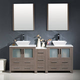 Fresca FVN62-301230GO-VSL Torino 72" Gray Oak Modern Double Sink Bathroom Vanity with Side Cabinet & Vessel Sinks