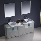 Fresca FVN62-301230GR-VSL Torino 72" Gray Modern Double Sink Bathroom Vanity with Side Cabinet & Vessel Sinks