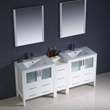 Fresca FVN62-301230WH-UNS Torino 72" White Modern Double Sink Bathroom Vanity with Side Cabinet & Integrated Sinks