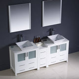 Fresca FVN62-301230WH-VSL Torino 72" White Modern Double Sink Bathroom Vanity with Side Cabinet & Vessel Sinks