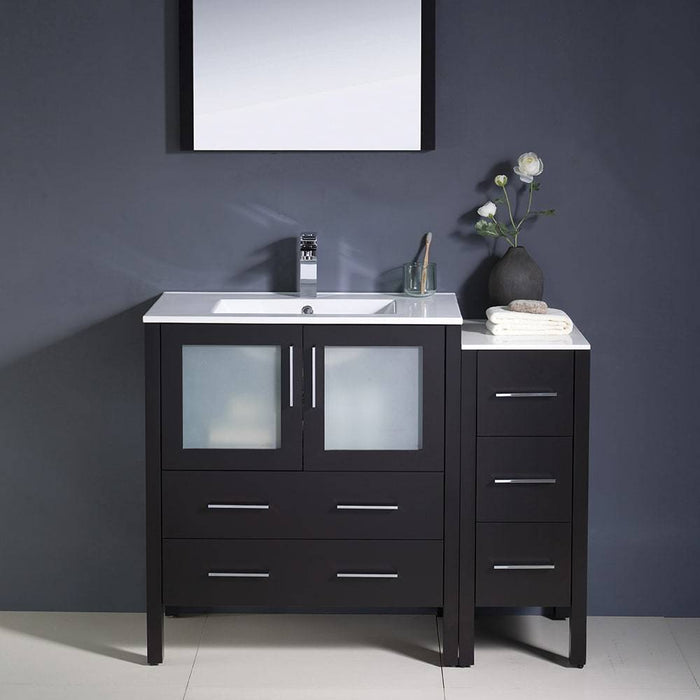 Fresca FVN62-3012ES-UNS Torino 42" Espresso Modern Bathroom Vanity with Side Cabinet & Integrated Sink