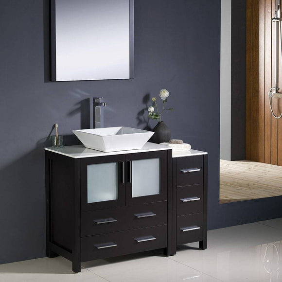 Fresca FVN62-3012ES-VSL Torino 42" Espresso Modern Bathroom Vanity with Side Cabinet & Vessel Sink