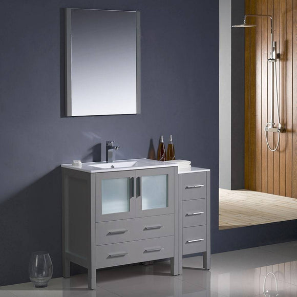 Fresca FVN62-3012GR-UNS Torino 42" Gray Modern Bathroom Vanity with Side Cabinet & Integrated Sink