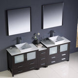 Fresca FVN62-361236ES-VSL Torino 84" Espresso Modern Double Sink Bathroom Vanity with Side Cabinet & Vessel Sinks
