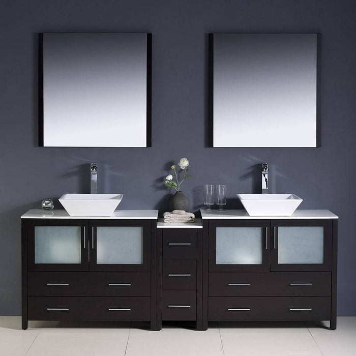 Fresca FVN62-361236ES-VSL Torino 84" Espresso Modern Double Sink Bathroom Vanity with Side Cabinet & Vessel Sinks